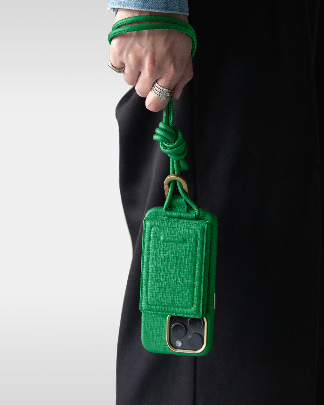 レザーストラップ + iPhoneケースセット - ジョリーグリーン