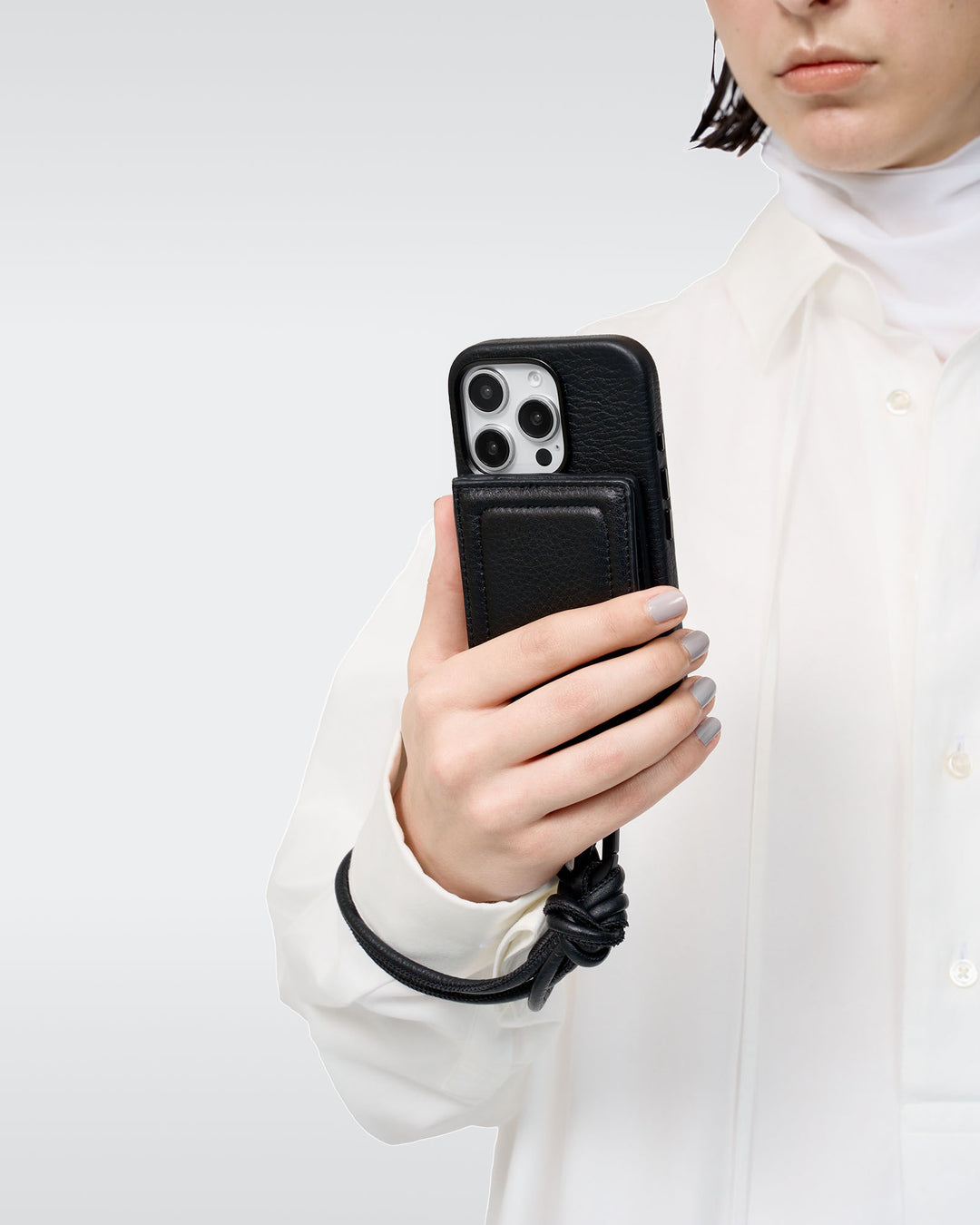 レザーストラップ + iPhoneケースセット - ブラック