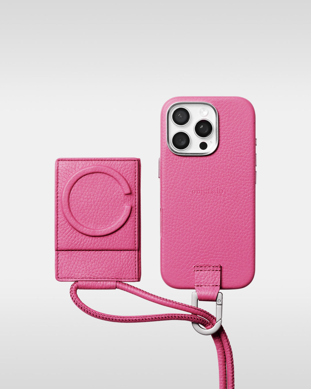 レザーストラップ + iPhoneケースセット - ショッキングピンク