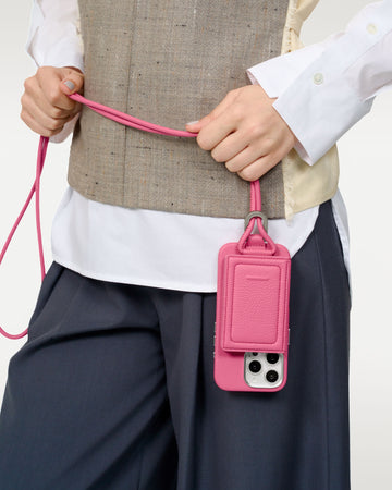 レザーストラップ + iPhoneケースセット - ショッキングピンク