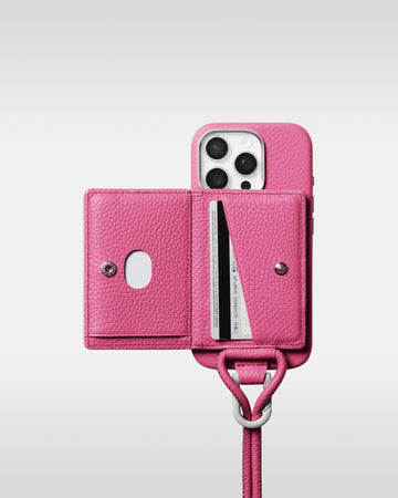 レザーストラップ + iPhoneケースセット - ショッキングピンク