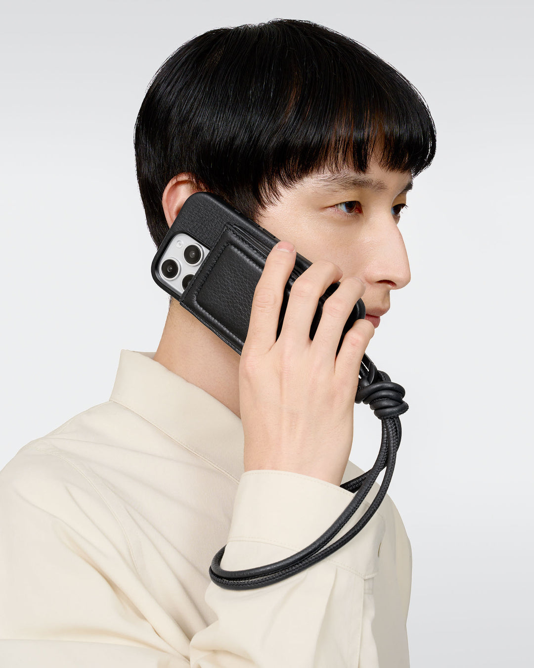 レザーストラップ + iPhoneケースセット - ブラック