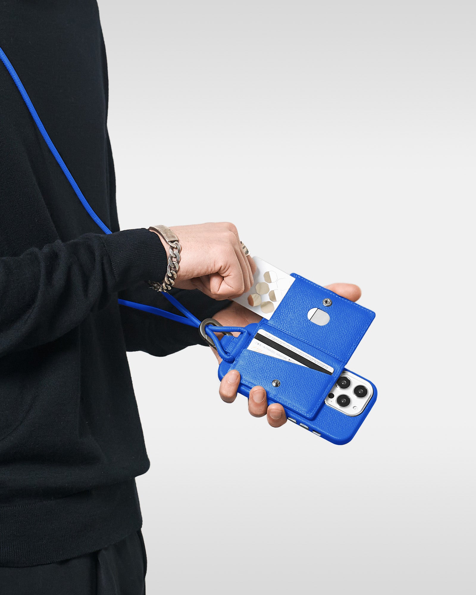 ネックストラップ カードホルダー付 PUレザー iPhoneケース