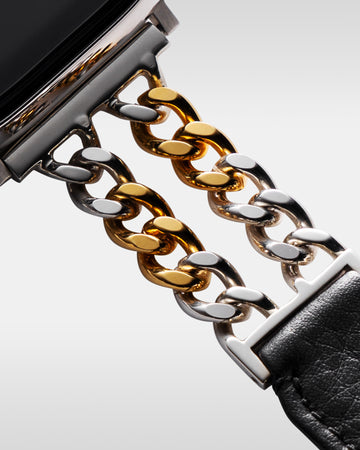 レザーハイブリッドチェーンバンド ゴールドプレーテッド×シルバー925 for Apple Watch