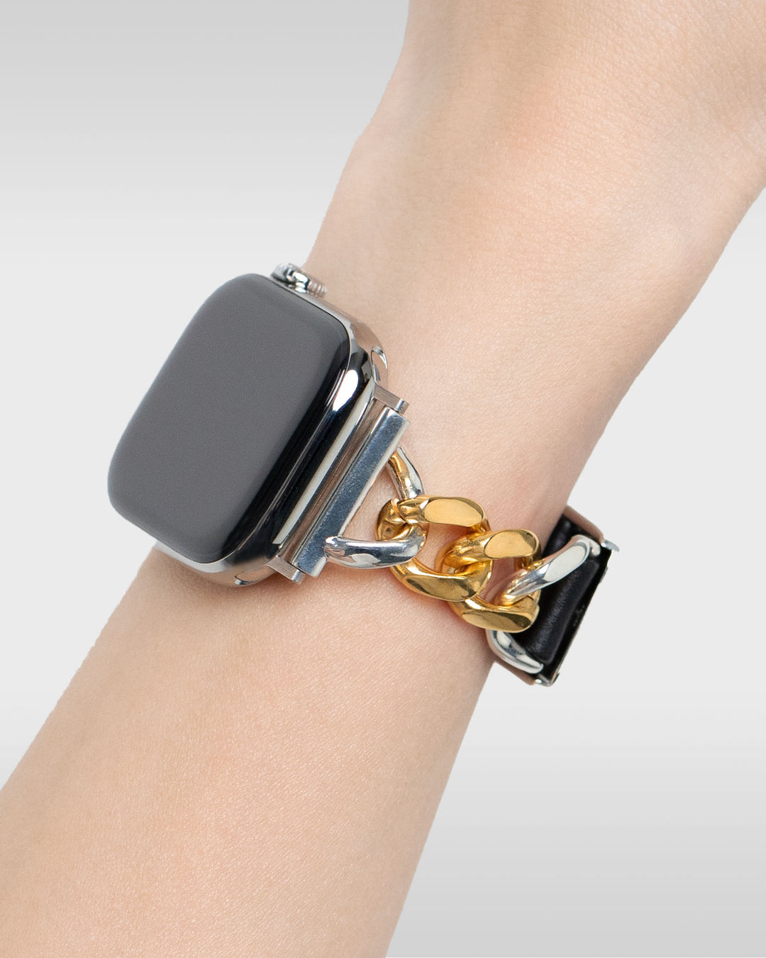レザーハイブリッドチェーンバンド ゴールドプレーテッド×シルバー925 for Apple Watch