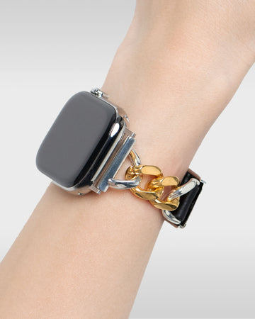 レザーハイブリッドチェーンバンド ゴールドプレーテッド×シルバー925 for Apple Watch