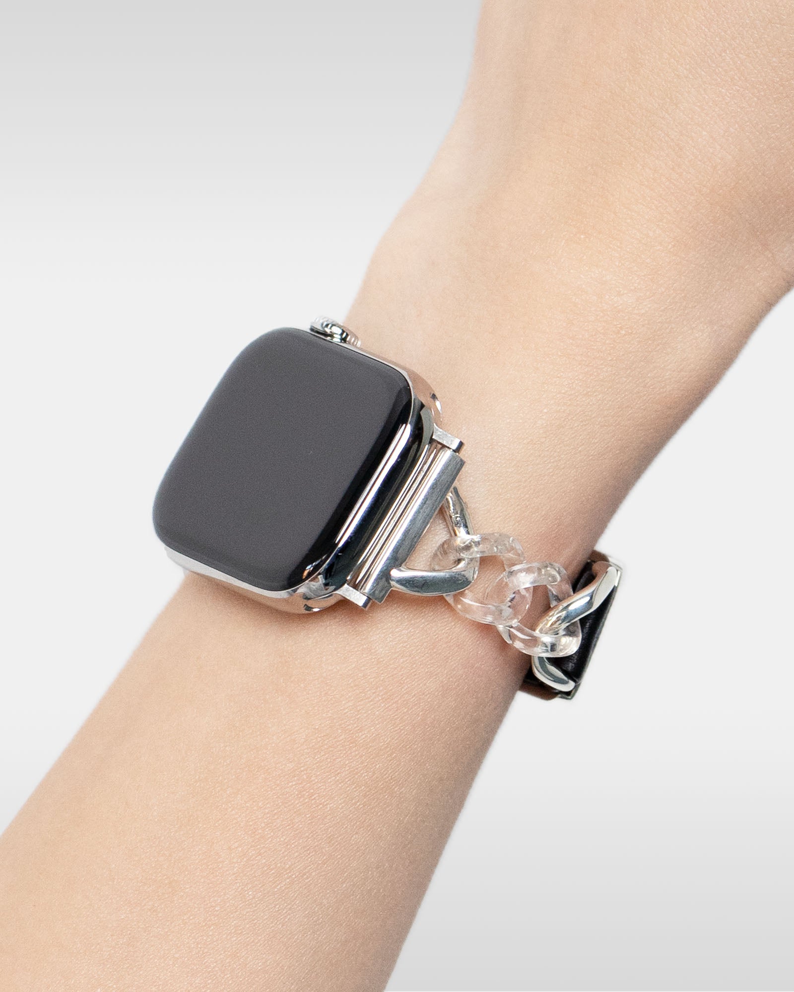 クリアチェーン アップルウォッチバンド｜チェーン×防水レザー｜メンズ