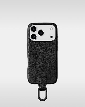 アジャスタブルレザーストラップ + iPhoneケースセット - ラムレザーパース - ブラック