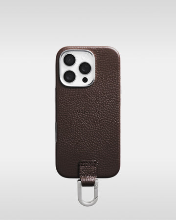 デタッチャブルストラップ + iPhoneケースセット - ダークブラウン