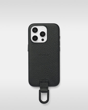 レザーストラップ + iPhoneケースセット - ブラック×シルバー