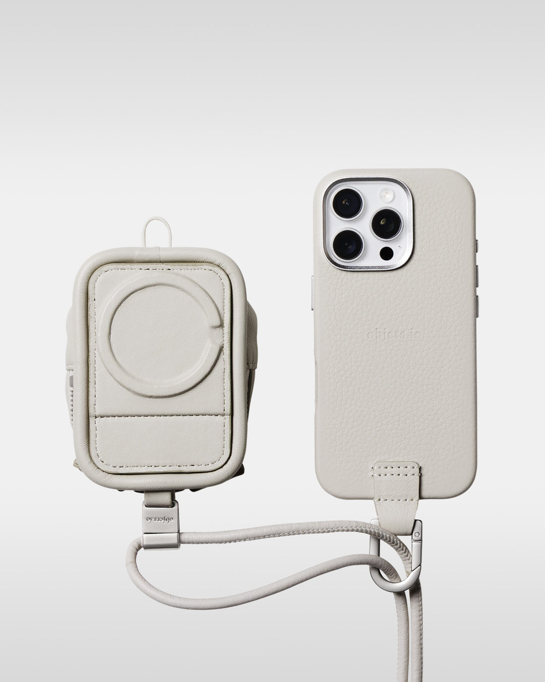 デタッチャブルストラップ + iPhoneケースセット - レザーパース - マシュマロ