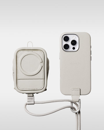 デタッチャブルストラップ + iPhoneケースセット - レザーパース - マシュマロ