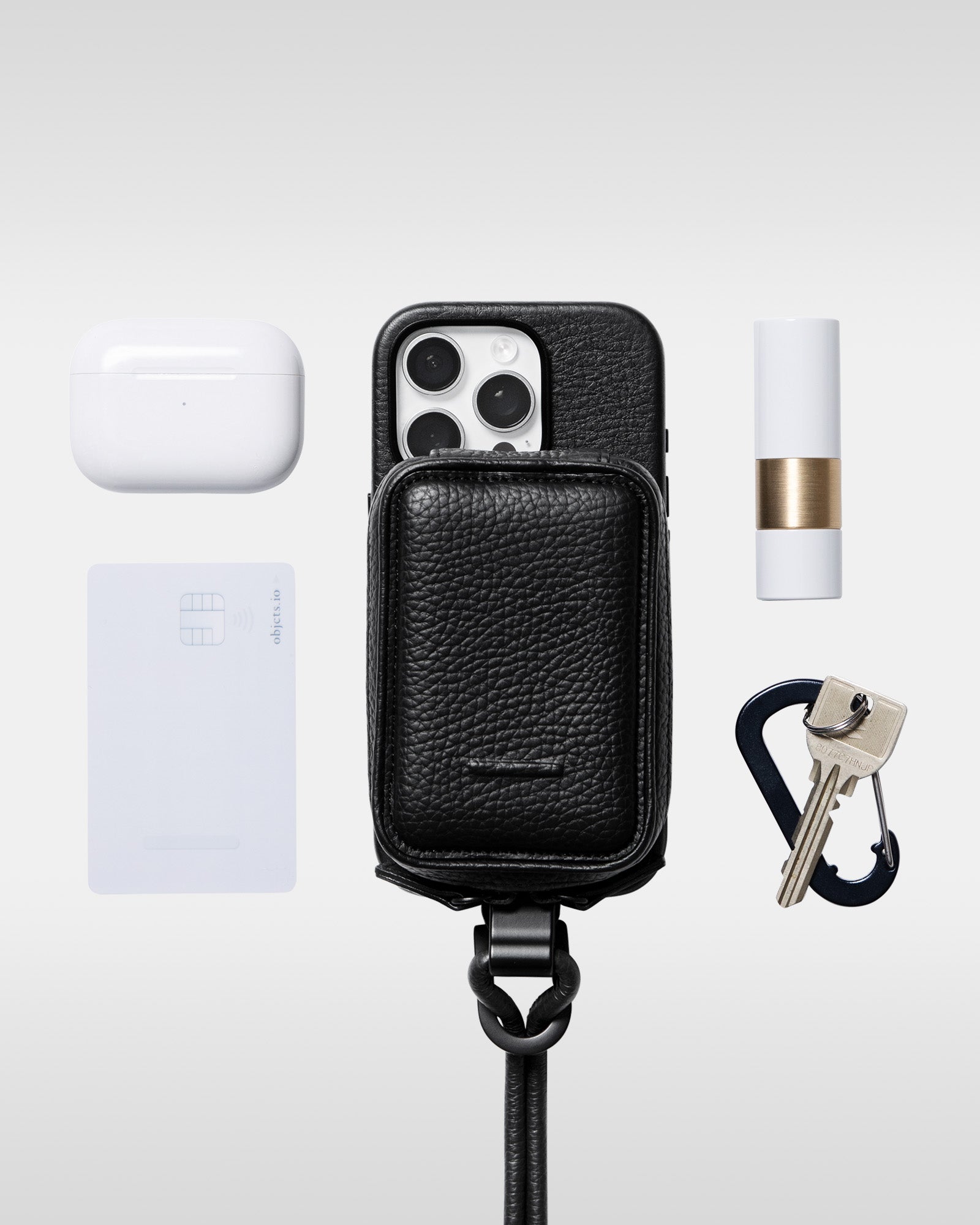 objects.io iPhoneケース&マイクロバッグ セット グリーン レザー製 iPhoneケース セット / ストラップ付スマホケース