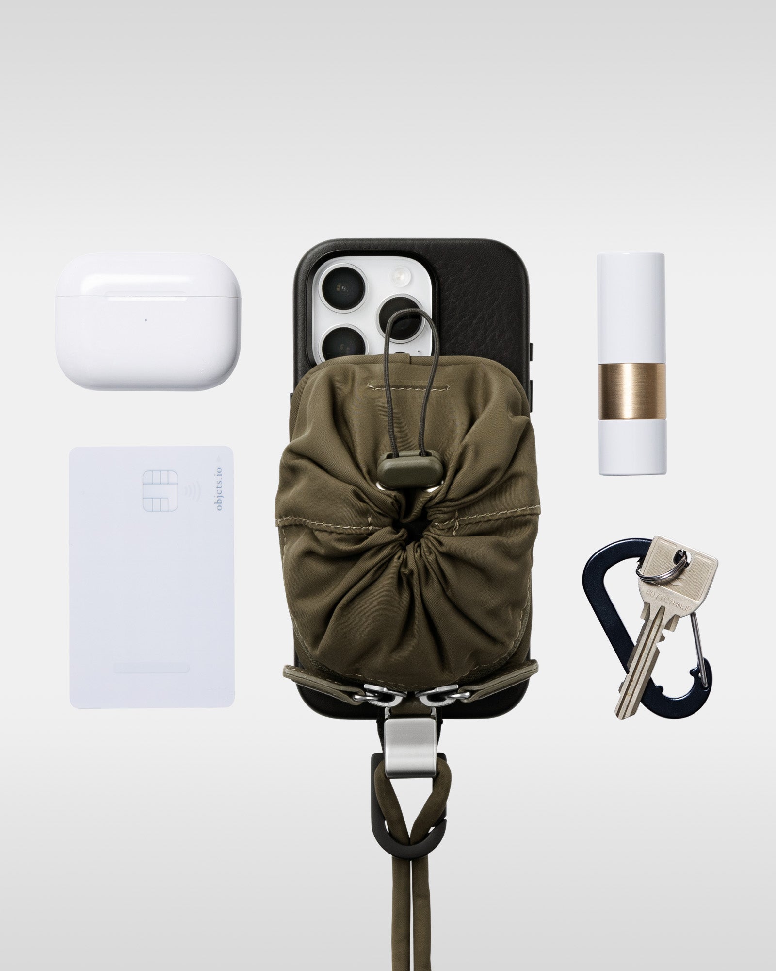 objcts.io iPhone15pro ケース+ストラップ レザー製 iPhoneケース セット / 長さ調節可能 ストラップ付