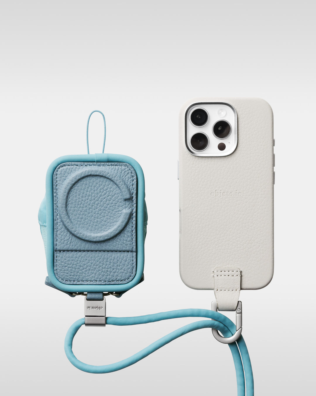 デタッチャブルストラップ + iPhoneケースセット - ナイロンパース - マシュマロxモスブルー