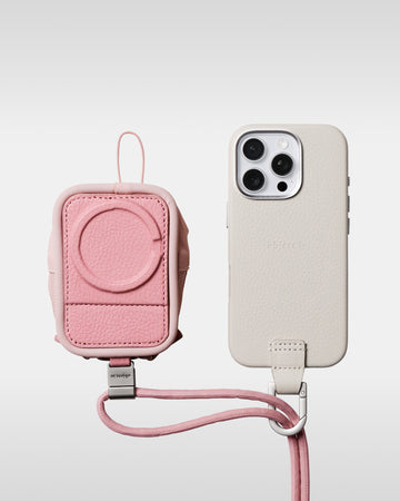 デタッチャブルストラップ + iPhoneケースセット - ナイロンパース - マシュマロxペールピンク