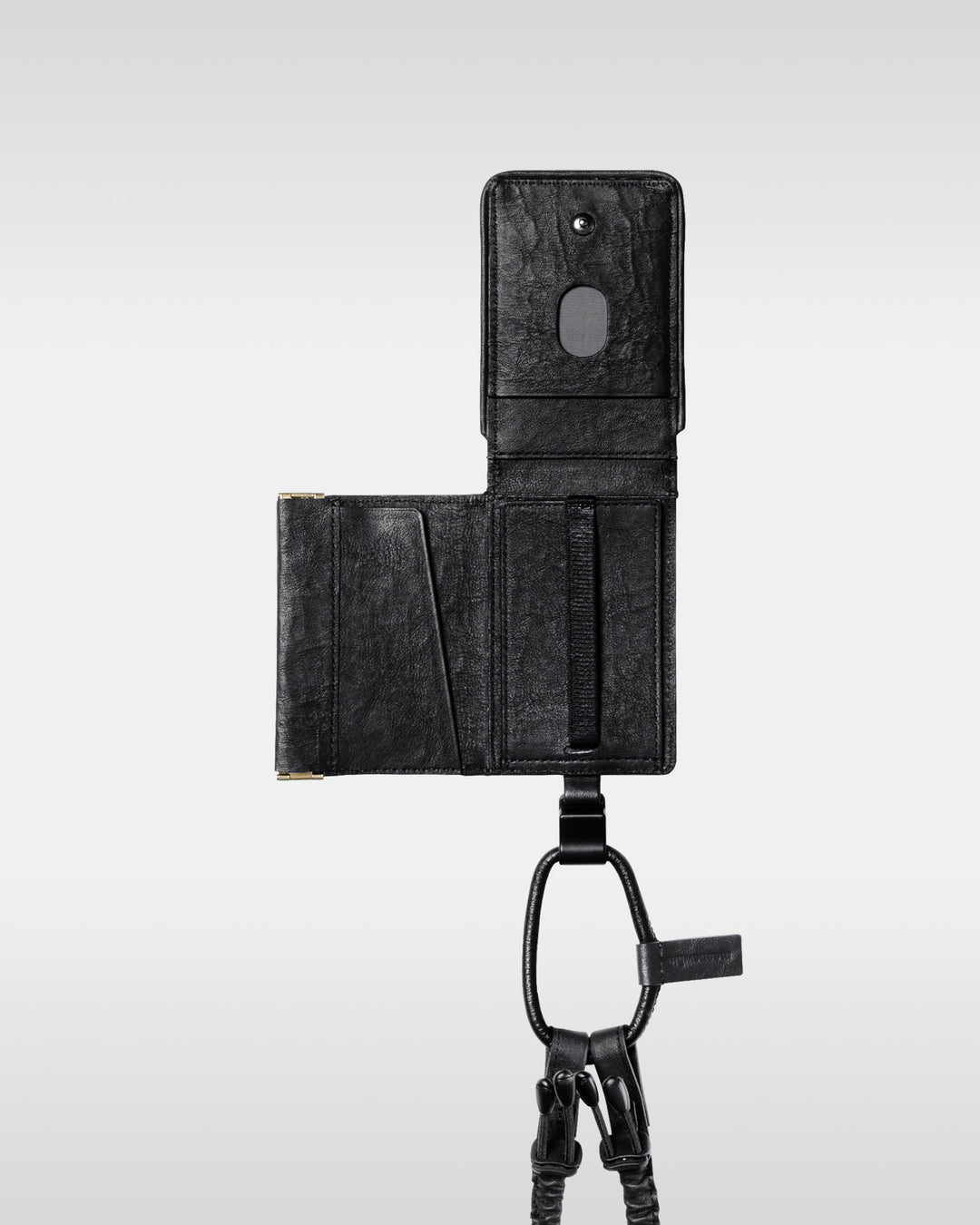 デタッチャブルストラップ付iPhoneアクセサリー objcts.io × meanswhile ダイニーマ®レザーウォレット - ブラック