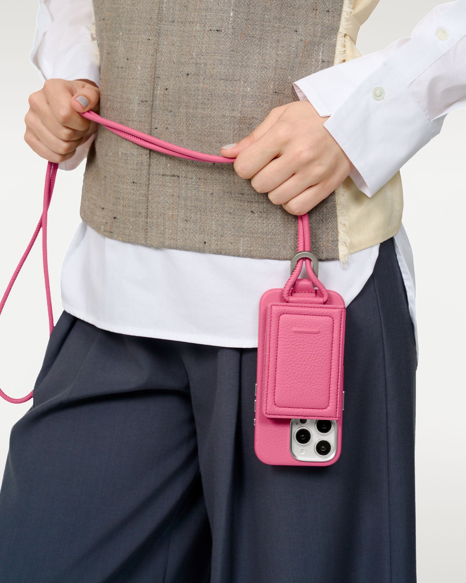 レザー製 iPhoneケース セット / ストラップ付スマホケース / スマホ