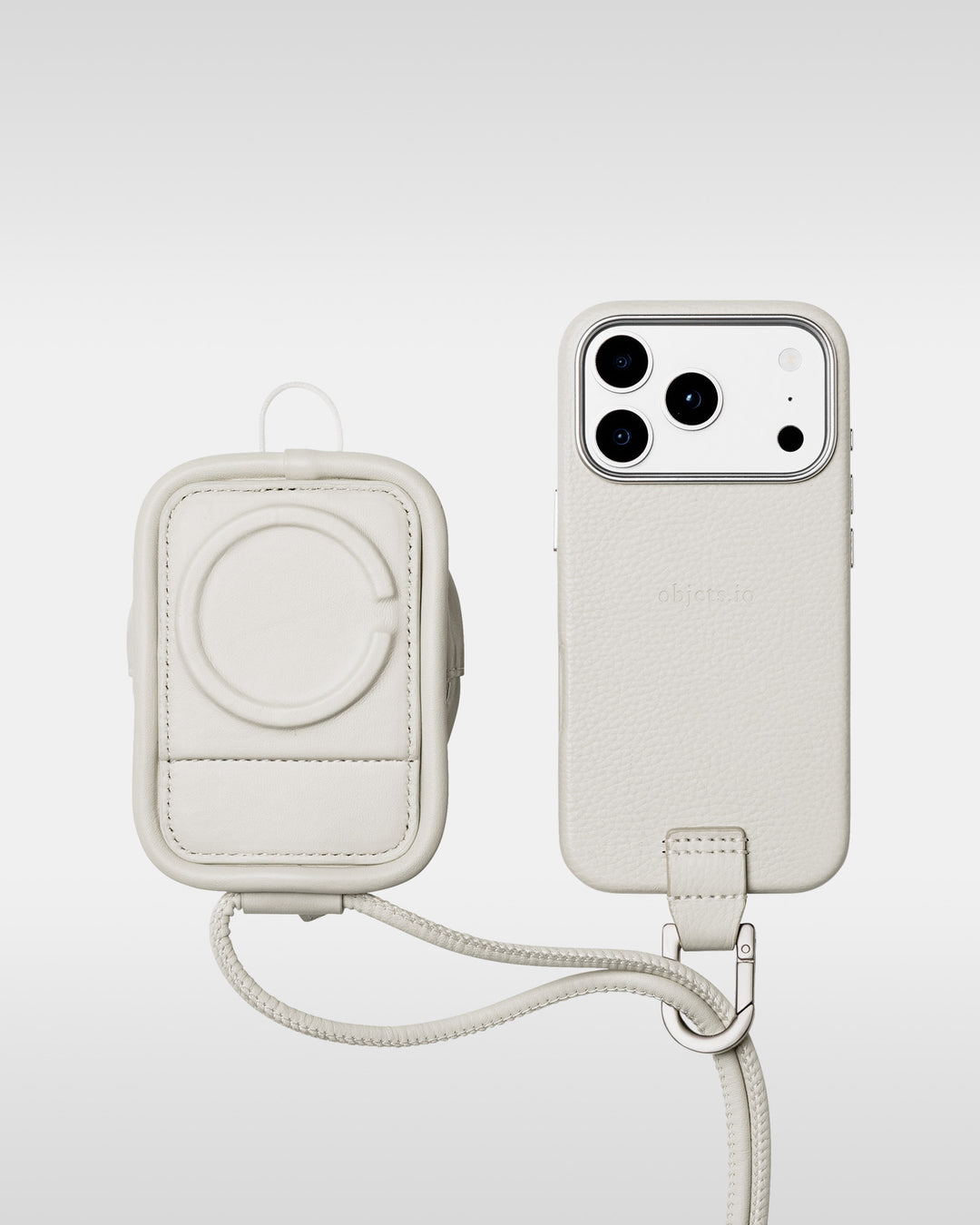 アジャスタブルレザーストラップ + iPhoneケースセット - ラムレザーパース - マシュマロ