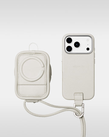 アジャスタブルレザーストラップ + iPhoneケースセット - ラムレザーパース - マシュマロ