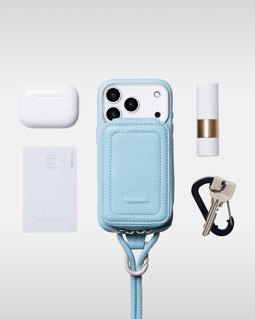 レザーストラップ + iPhoneケースセット - ライトブルー