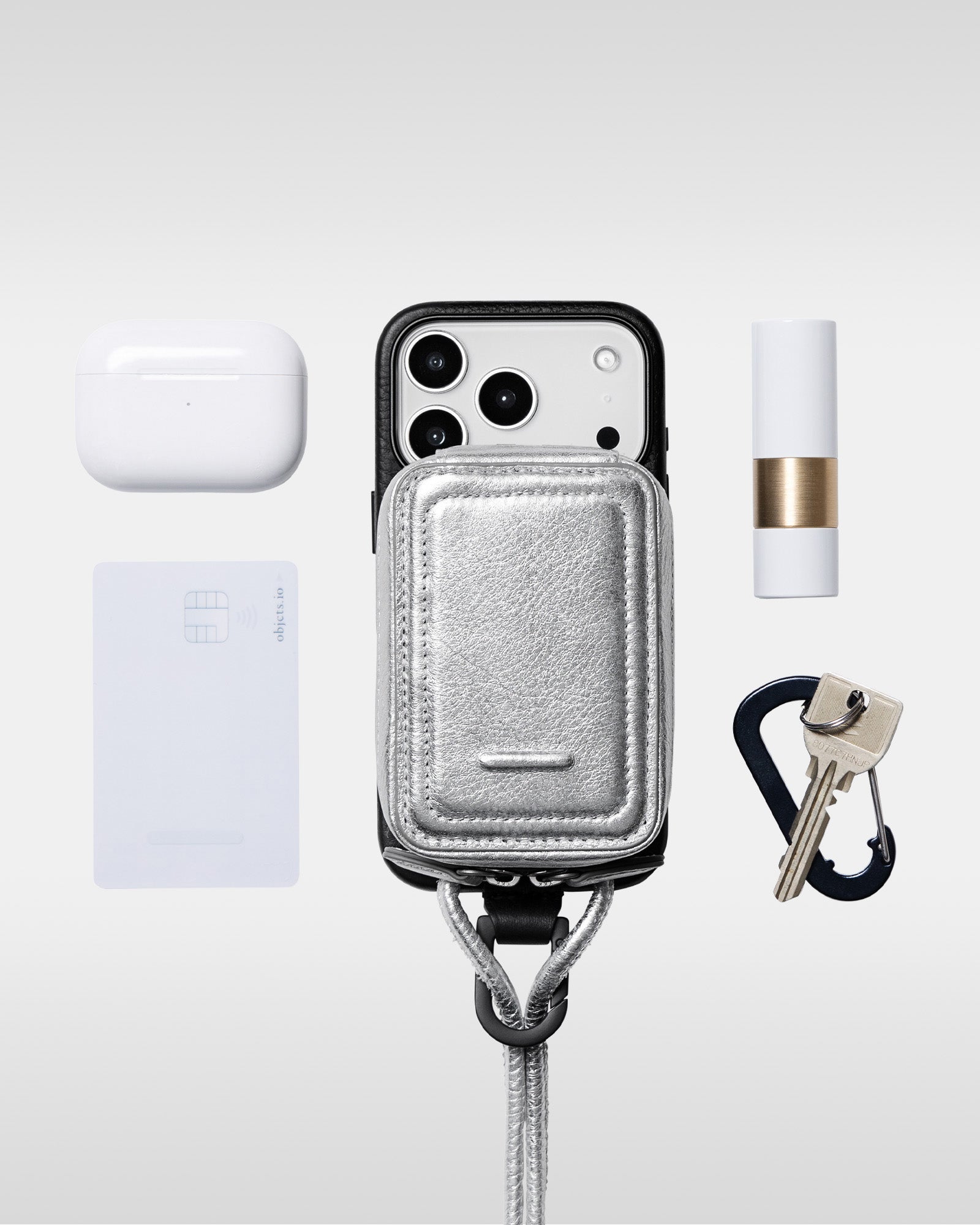 objects.io レザーストラップ レザーストラップ + iPhoneケースセット - ブラック×シルバー – objcts.io