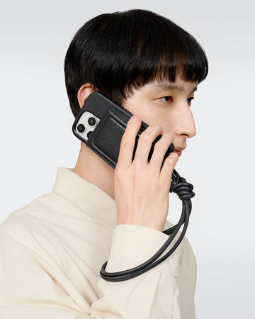 レザーストラップ + iPhoneケースセット - ブラック