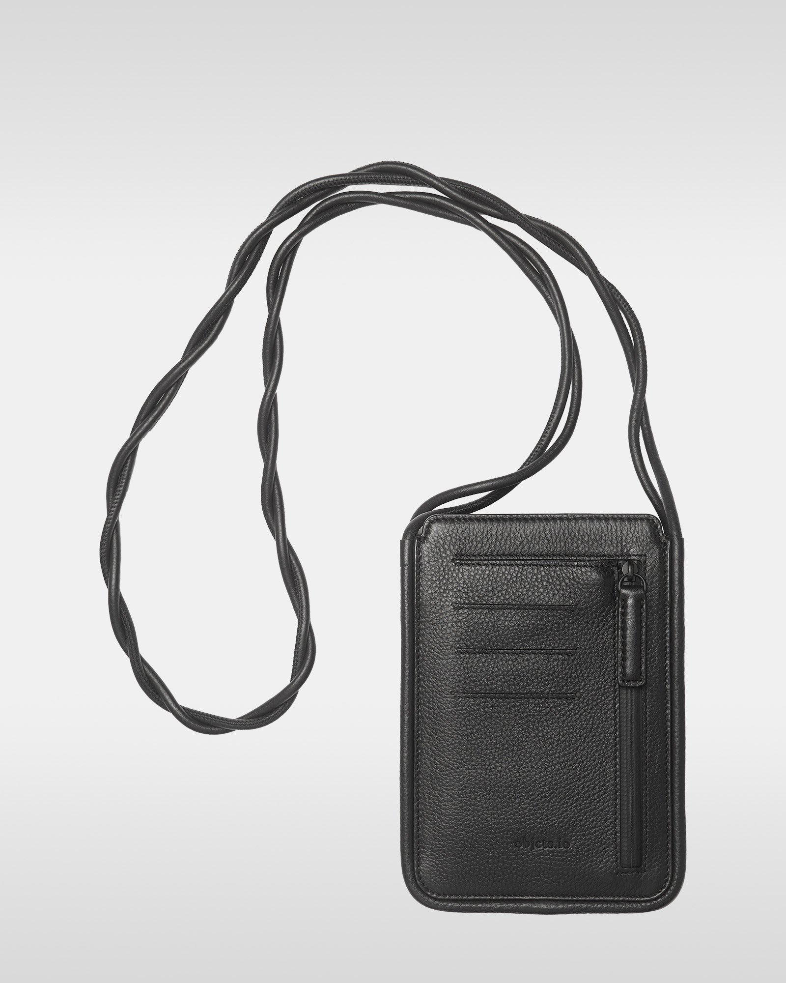 【極美品✨】objects.io ウォレットバッグ ショルダーバッグ シボ革 黒 ウォレットバッグ ワイド / スマホショルダー – objcts.io